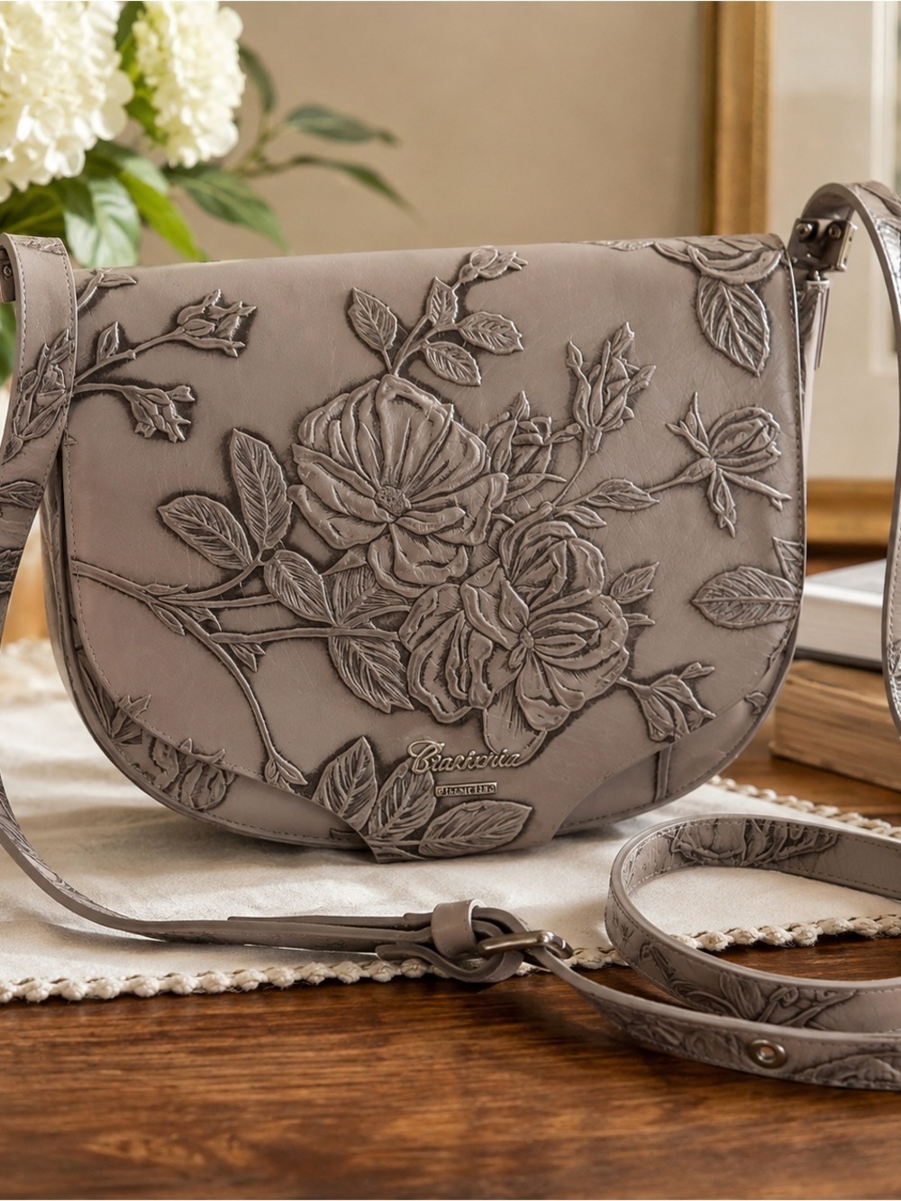 Cuoieria Fiorentina Mimì Embossed Leather Crossbody Saddle Bag - Made in Italy